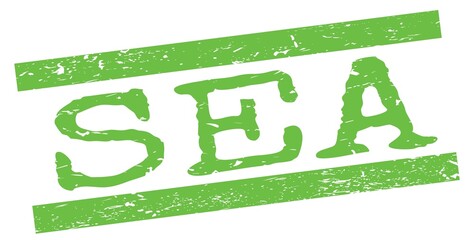 SEA text on green lines stamp sign.