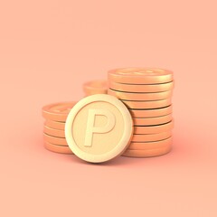 The 3d point coins are stacked up.