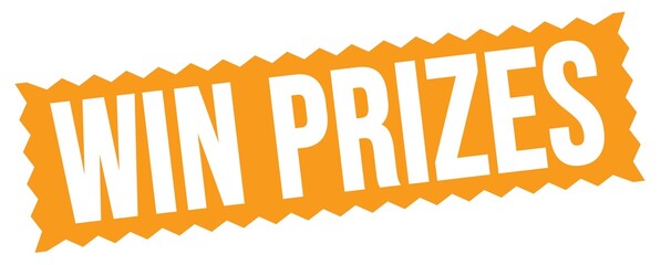 WIN PRIZES text written on orange stamp sign.