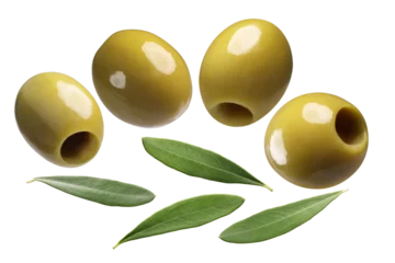 Foto op Canvas Green pitted olives isolated png © maxsol7