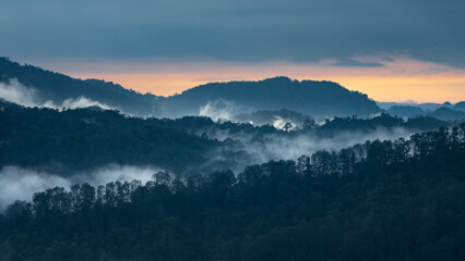 Fog in the montains in the morning