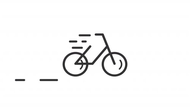 Animated bicycle linear icon. Transportation and recreation. Sport activity. Green vehicle. Seamless loop HD video with alpha channel on transparent background. Outline motion graphic animation
