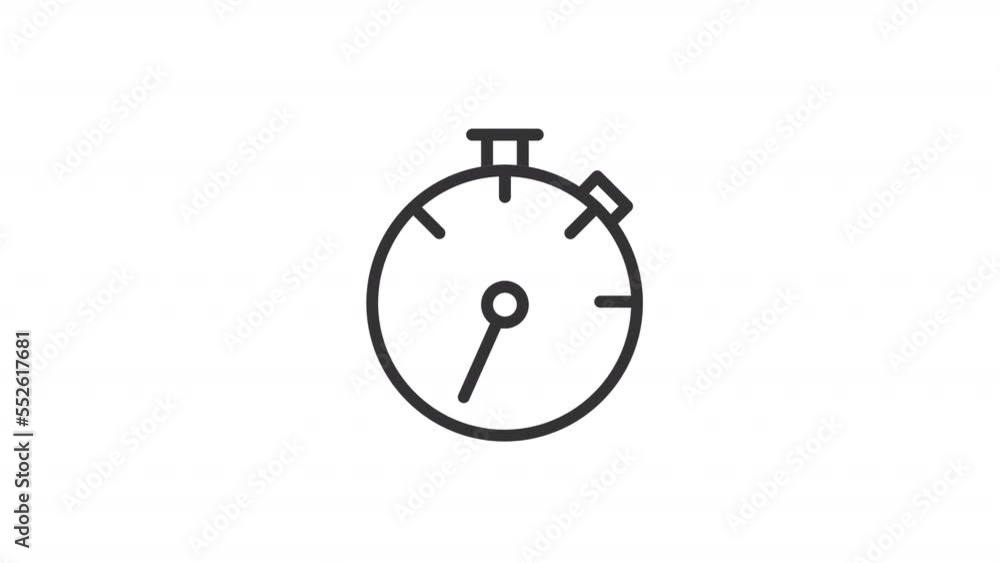 Poster Animated stopwatch linear icon. Countdown tool. Precise measurement. Sport timer. Seamless loop HD video with alpha channel on transparent background. Outline motion graphic animation