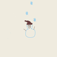 Merry Christmas card. The snowman rejoices at the first snow.