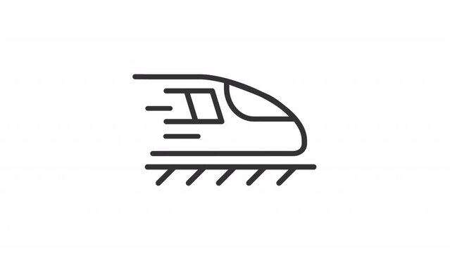Animated train linear icon. Rail road. Passenger and cargo transportation. Public transport. Seamless loop HD video with alpha channel on transparent background. Outline motion graphic animation