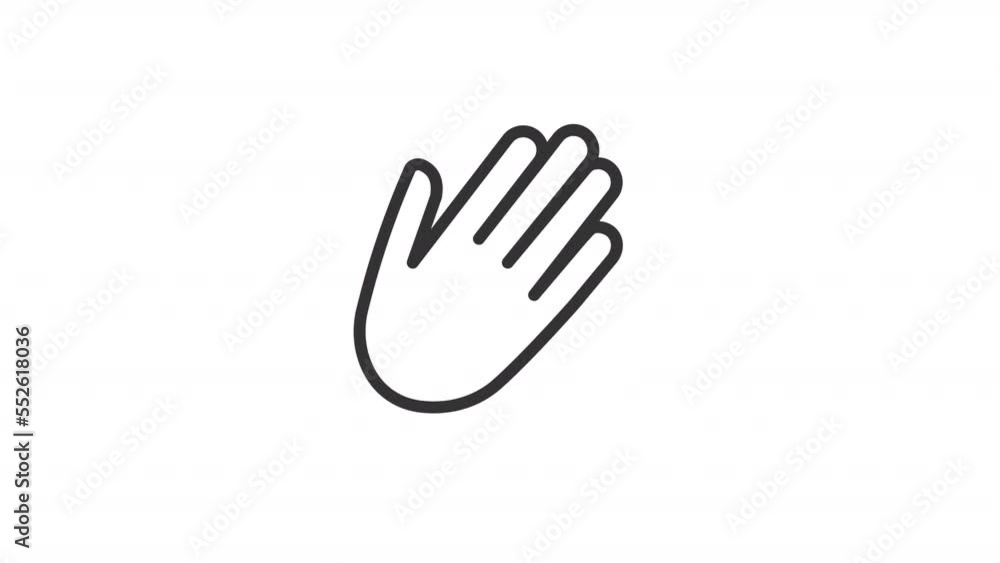 Poster animated waving hand linear icon. nonverbal communication. greeting and calling gesture. seamless lo