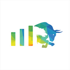 Bear and bull vector logo design. Bear bull chart bar statistic logo.