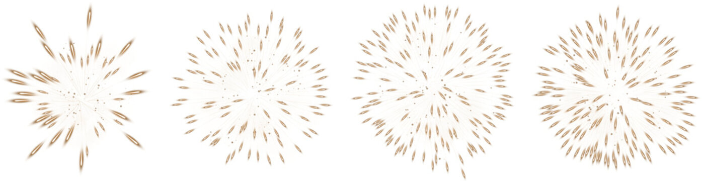 Set Of Realistic Glowing Yellow Fireworks Brightly Shining Illustration Design