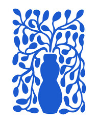 Vector trendy poster with flower and plant composition in minimalistic aesthetic style. Floral flat cut out simple illustration with leaves for print, cover, decoration, interior wall art poster, logo