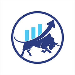Bull with chart bar logo design. Finance vector logo design.