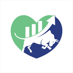 Bull with chart bar logo design. Finance vector logo design.