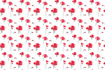 Seamless pattern with red poppies. ready design for fabric, wrapping paper, gift bag. watercolor flowers. summer flowers. Floral seamless background.
