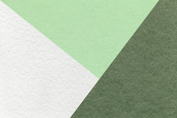 Texture of craft light green and white shade color paper background, macro. Vintage abstract olive cardboard