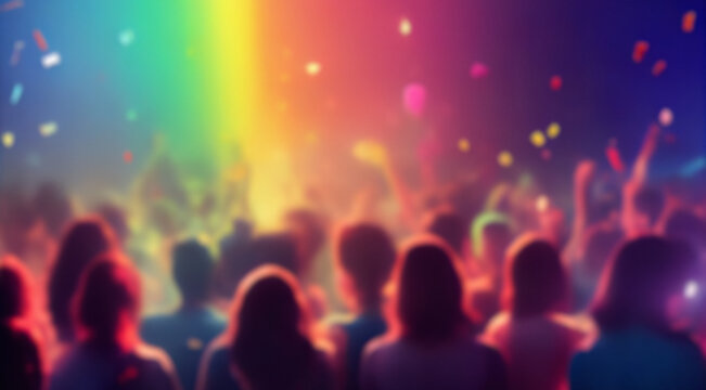 Blurred background revelry shindig. Night party with people are having fun in the spotlight at the concert 