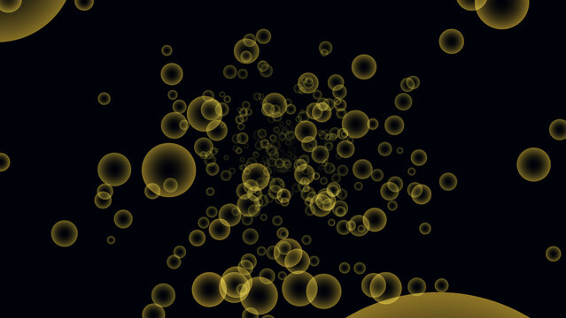 Many colorful soap bubbles on a black background. Concept texture pattern