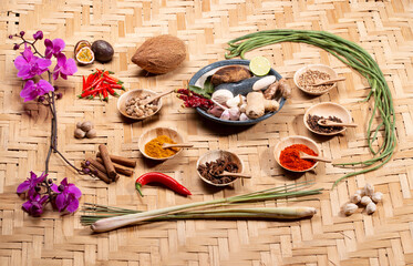 A collection of Indonesian ingredients from Asian cuisine.
