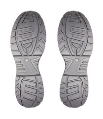 Rubber soles of military boots with tread on a white background.Studded sole of military boots top view.