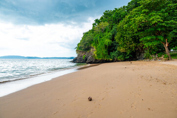Limestone rock near the Railay beach, Thailand. Krabi province. Exotic tourist destination.
