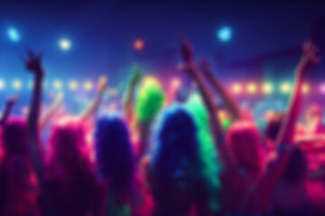 Plakat Blurred background revelry shindig. A night party with people are having fun 