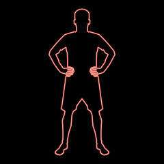 Fototapeta na wymiar Neon serious man holding hands on belt confidence concept silhouette manager business red color vector illustration image flat style