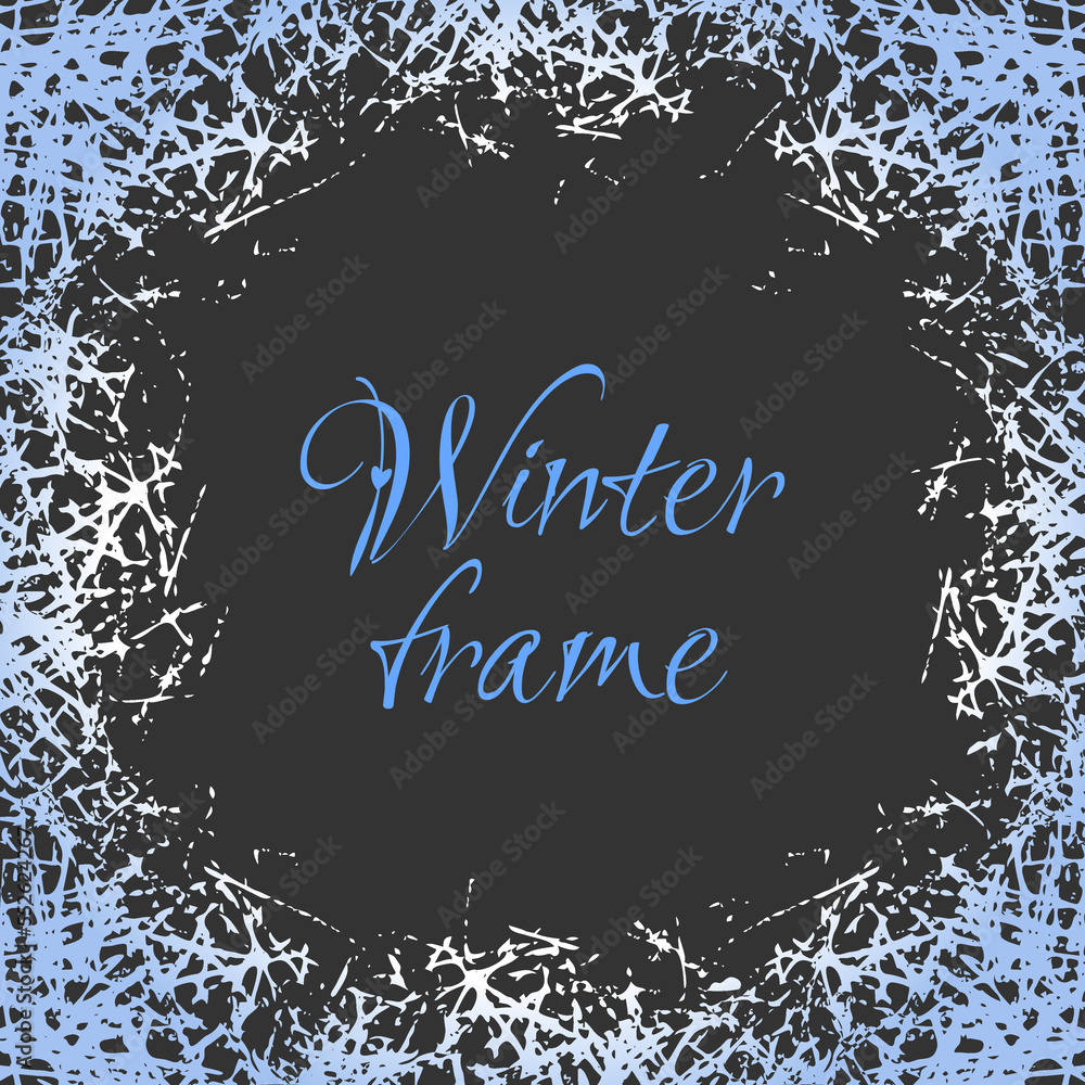 Poster ice crystals frame. vector design border with frosted patterns on freeze winter window. winter holid