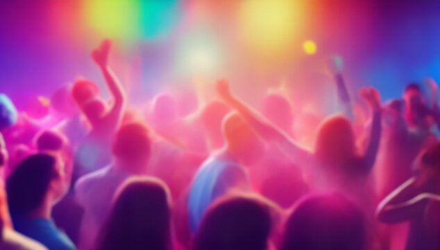 Blurred background revelry shindig. Night party with people are having fun in the spotlight at the concert 