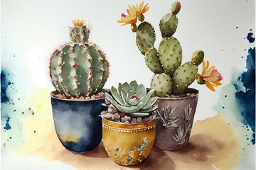 Cactus in Pots Illustration