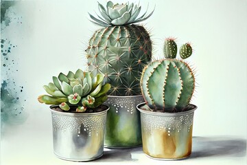 Cactus in Pots Illustration