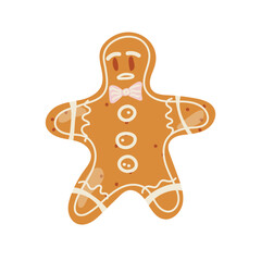 Gingerbread man. Christmas icon. Holiday winter symbols. Festive treats. New year cookies, sweets. Vector illustration.