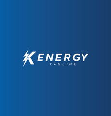 Initial letter K power energy logo design with thunderbolt vector icon