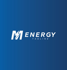 Initial letter M power energy logo design with thunderbolt vector icon