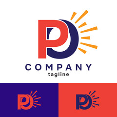PO letter Sun with logo Vector Design 