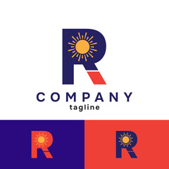 PR letter Sun with logo Vector Design 
