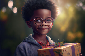 Young African American  Boy Excited About Going to Birthday Party. Generative AI