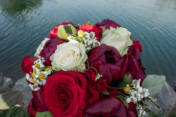 Colored Flower bouquet for wedding day or a important day with roses