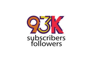 93K, 93.000 subscribers or followers blocks style with 3 colors on white background for social media and internet-vector