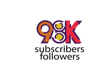 98K, 98.000 subscribers or followers blocks style with 3 colors on white background for social media and internet-vector