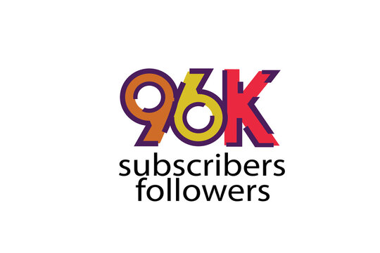 96K, 96.000 subscribers or followers blocks style with 3 colors on white background for social media and internet-vector