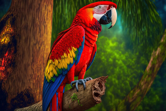Stunning scarlet macaw in all its vivid glory. Generative AI