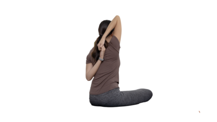 Slim fit Asian woman  Internet coach yoga and meditation coaching videos make them feel relaxed, female happiness, Stretching the muscles of the body and practicing proper breathing, Exercise concept.