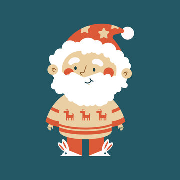 Funny Santa Claus in Christmas pajamas vector cartoon illustration isolated on background.