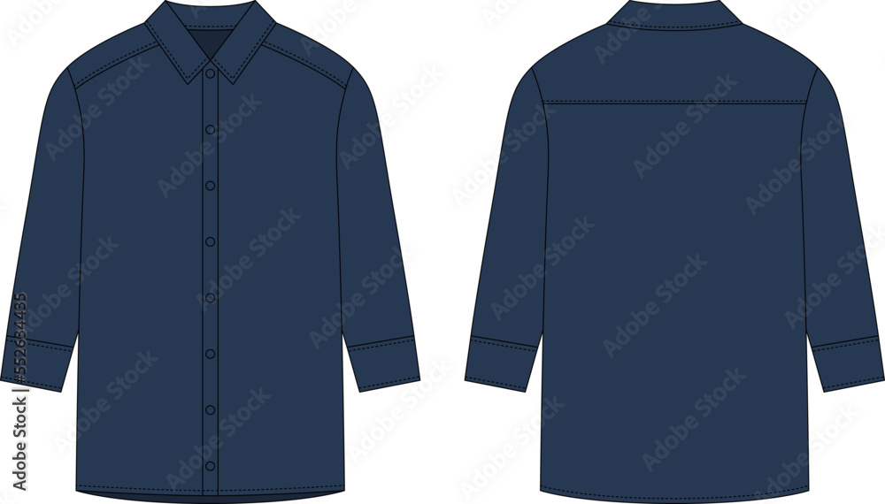 Canvas Prints Oversized shirt with long sleeves and buttons technical sketch. Dark blue color.