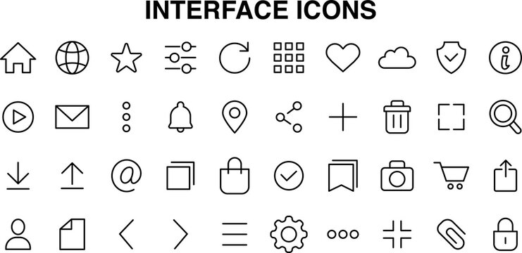 Set of 40 interface icons inline style. Web and mobile icon. Chat, support, message, phone on transparent background. PNG image
