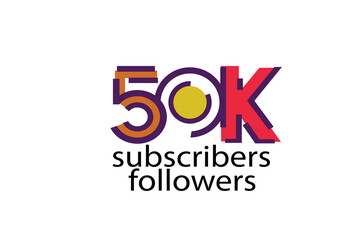 50K, 50.000 subscribers or followers blocks style with 3 colors on white background for social media and internet-vector