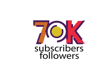 70K, 70.000 subscribers or followers blocks style with 3 colors on white background for social media and internet-vector