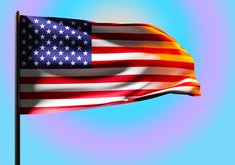 USA flag. Starry striped flag of the United States of America on a rainbow background.