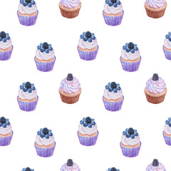 Cake pattern, fabric pattern,  dessert, cupcakes illustration, food pattern