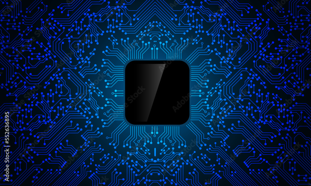 Poster blue circuit line black microprocessor technology pattern background vector