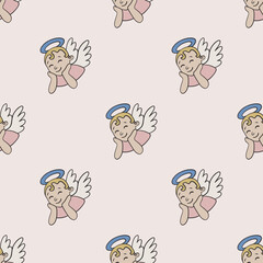 Obraz premium Angel vector seamless pattern. Cute repeat background for textile, design, fabric, cover etc.