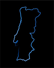 Vector isolated illustration of Portugal map with neon effect.